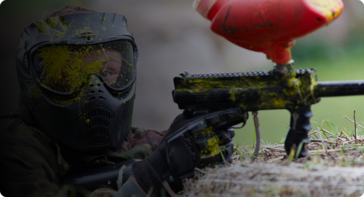 A paintball player ready for a supervised mission